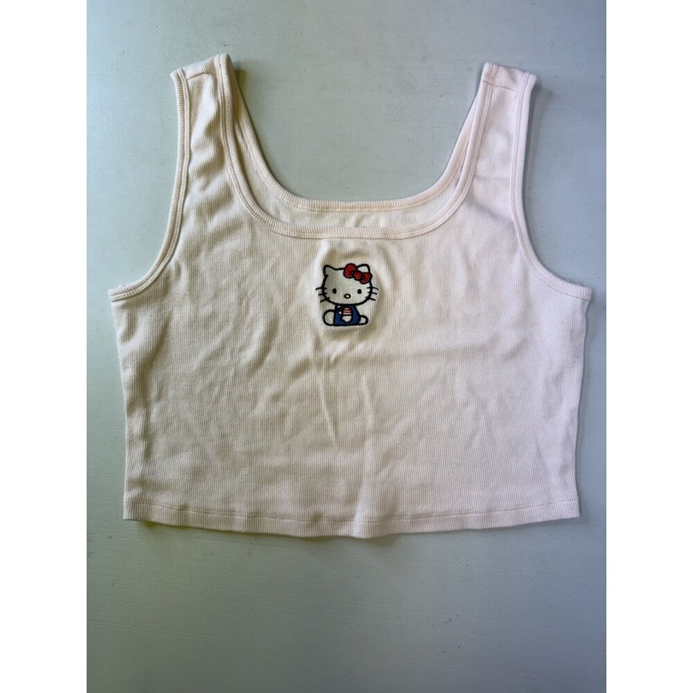 Hello Kitty Sanrio Tank Top Women XL Pink Cropped Ribbed Knit Sleeveless